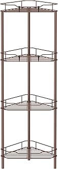 HuggieGems 4 Tier Floor Standing Corner Shower Caddy Organizer Shelf with Hooks, Bathroom Shelves Stand Rack, Coffee