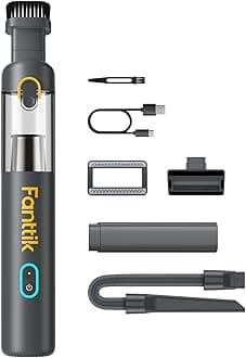FanttikSlim V8 Mate Cordless Car Vacuum - 12000Pa Suction, Portable Mini Vacuum with Flexible Hose and Pet Brush, Type-C Charge for Car, Office Desk, Keyboards, Gray