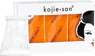 Kojie San Original Kojic Acid Soap that Reduces Dark Spots, Hyperpigmentation, & Scars with Exfoliating Soap Net Included - 65g x 3 Bars