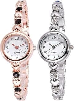 Acnos® Premium Brand Analogue White Dial Rosegold Silver Bengle Watch Gift for Girls Women Watch for Girl Or Women Combo of 2
