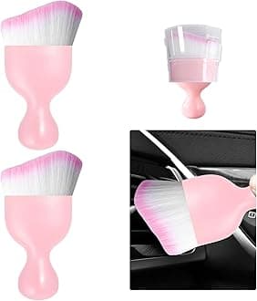 2 PCS Car Detailing Brush, Curved Soft Bristles Auto Removal Dust Collectors, Universal Vehicle Dashboard, Air Conditioner Vents etc Interior Cleaning Tool Accessory (Pink/Pink)