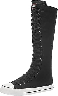 Womens Fashion Wedge Heel Canvas Knee Boots