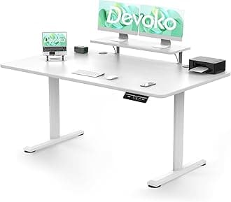 Devoko Electric Standing Desk 160 x 70cm Height Adjustable Standing Desk with Monitor Stand, Stand Up Table for Home Office with 2 Memory Smart Pannel Sit Stand (White)