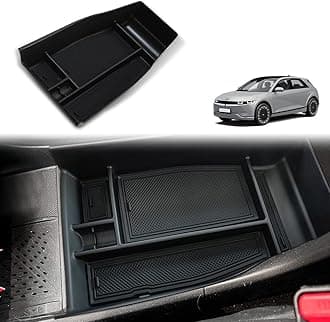 BestEvMod Lower Center Console Organizer Tray Storage Box Interior Accessories with Rubber Black Trim Compatible with Hyundai Ioniq 5 2022 2023 2024 Accessories NOT fit 2025