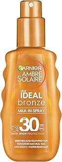 Garnier Ambre Solaire Ideal Bronze SPF30 Milk-In Spray, Tan Enhancing, with Vitamin E, High UVA & UVB Protection, Water Resistant, Non-Greasy, Uniform & Glowing Tan, No Self-Tan, 150ml