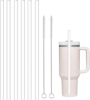 Replacement Plastic Straws Reusable Drinking Starws Compatible with Stanley 20-40oz Tumblers and Other Brands with 2 Straw Brushes, Non Toxic Clear Straws