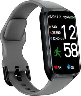 Smart Fitness Watch for Women Men, Fitness Tracker with 24/7 Heart Rate, Blood Oxygen, Blood Pressure, Sleep Tracker, 5ATM Waterproof Activity Trackers with S&L Bands for Android iOS Dark Grey