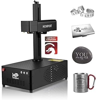 MONPORT GP 50W Fiber Laser Engraver LightBurn Compatible with 50W Raycus Laser Source 7.9" x7.9" Working Area with Electric Lifting Marking Etching for Metal,Tag,Plastic,Jewelry...