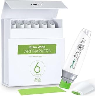 Ohuhu Alcohol Markers Extra Wide Broad Tip - Refillable Ink- 6 Colors of Halcyon Oasis - 1-19mm Nib Calligraphy Markers for Background Poster Design Renderings Large Areas Coloring Molokai