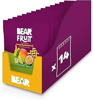 BEAR Fruit Dried Mango & Passionfruit Packs - Gently Baked Fruit - Healthy - Vegan - 14 x 30g