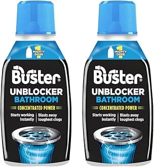 Bathroom Drain Unblocker (Pack of 2 x 300ml) Fast-Acting Sink Unblocker Dissolves Hair, Sludge and Soap, Drain Cleaner Clears Blockages in Shower, Bath and Bathroom Sink Pipes - Made in UK