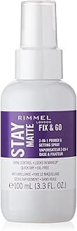 Rimmel London Stay Matte Fix & Go - 001 Transparent - 2-in-1 Primer & Setting Spray, Oil-Free, Locks Makeup into Place, Soothes Skin, 3.3 oz
