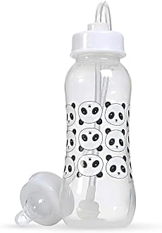 Hands-Free Baby Bottle - Anti-Colic Nursing System 9 oz Baby Bottle with Fast Flow /Teat 3m+ with Tube Straw Feeding System for Toddler (1 Pack - Panda)