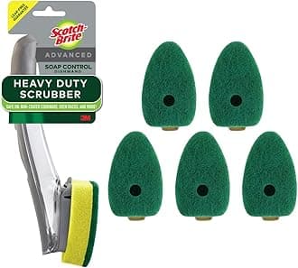 Scotch-Brite Heavy Duty Advanced Soap Control Dishwand Kit, Includes 1 Wall & 5 Refill Pads, Control Soap with A Button, Keep Your Hands Out of Dirty Water