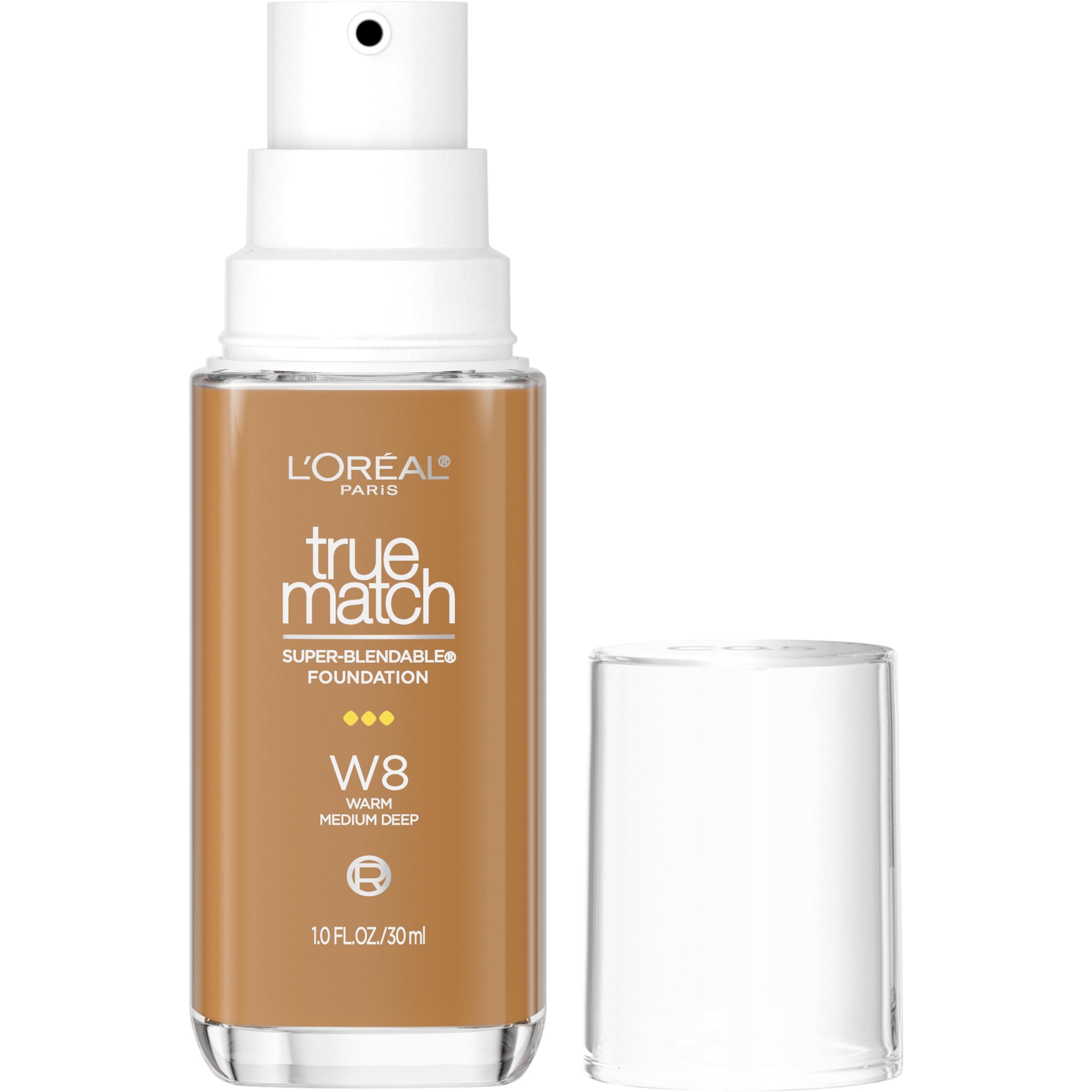 True Match Super-Blendable Foundation, Medium Coverage Liquid Foundation Makeup, W8, Medium Deep, 1 Fl Oz