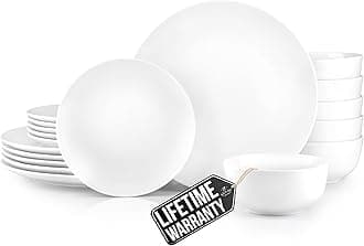 Zulay Kitchen Icon Porcelain Dinnerware Set, Service For 6 - Chip & Scratch Resistant White Plates And Bowls Sets - Microwave & Dishwasher Safe - White