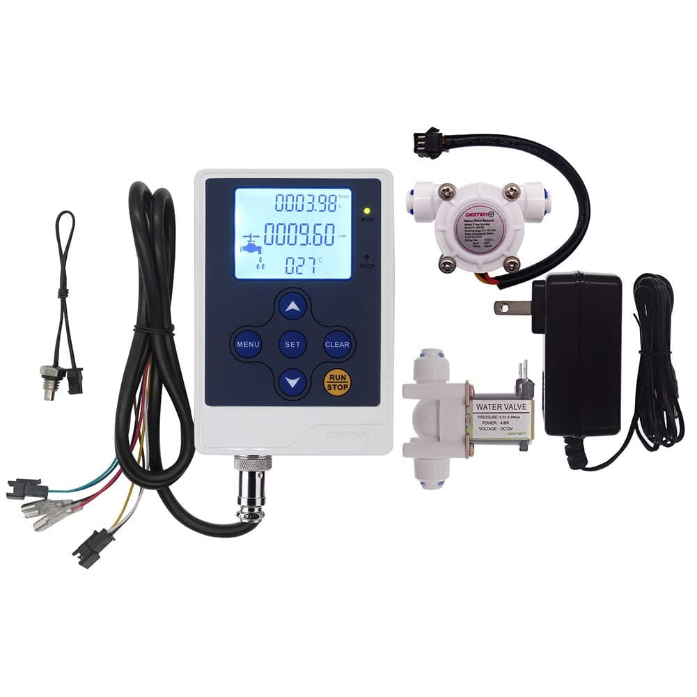 Water Flow Control LCD Display+G1/4" Flow Sensor Meter+12V G1/4" Solenoid Valve 0.02-0.8Mpa