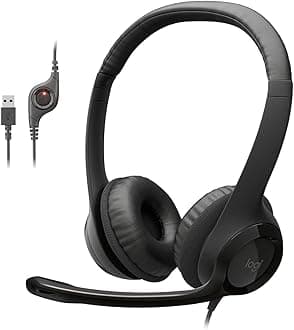 Logitech H390 Wired Headset for PC/Laptop, Stereo Headphones with Noise Cancelling Microphone, USB-A, in-Line Controls, Works with Chromebook - Graphite