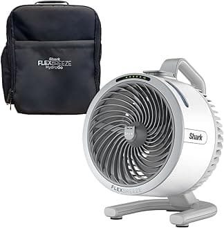 Shark FlexBreeze HydroGo Ultra-Powerful Portable Fan with Indoor/Outdoor Evaporative Mist, Up to 70 Feet Range, Corded and Wireless, Up to 12 Hours Battery, White, FA053BRN