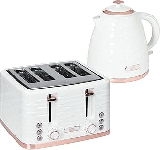 HOMCOM Kettle and Toaster Sets, 3000W 1.7L Rapid Boil Kettle & 4 Slice Toaster with 7 Browning Controls, Defrost, Reheat and Crumb Tray, UK Otter Thermostat, Cream White