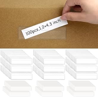 100 Pieces Label Holders Adhesive Shelf Tag with Blank Index Card, Pockets Clear Shelf Tag Adhesive Label Pockets for Bookshelf Mailbox Shelves Storage Bins