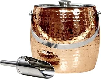 BREKX3QT Insulated Ice Bucket with Lid and Scoop for Parties - Sweat-Free Wine Chiller/Champagne Bucket for Cocktail Bar, Rose Gold