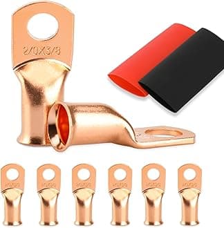 HOUSUN Battery Cable Ends, 8PCS Battery Cable Ends, 2/0 Gauge Wire Connectors 3/8 Copper Wire Lugs, Bare Copper Eyelets with Heat Shrink Tubing