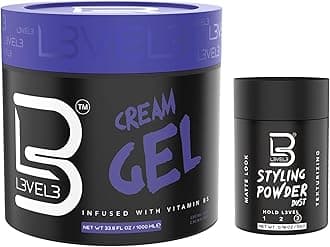 L3 Level 3 Cream Gel - Provides Volume and Medium Hold - With Vitamins to Nourish and Protect Hair Level Three Mens Hair Styling Cream (Sample Powder Included, Large)