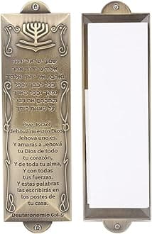 BRTAGG Mezuzah Case with Double Sided Tape, 5.5" Tall, Spanish & Hebrew Scripture, Bronze, Easy Peel and Stick Mezuzah Cover Jewish Gifts (for 4 Inches Scroll)