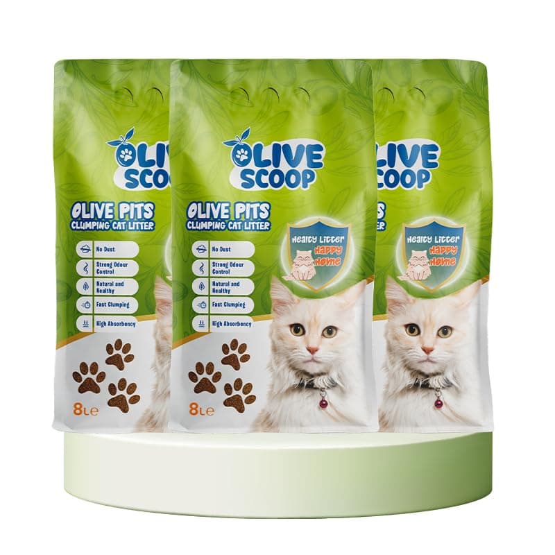 OLIVE SCOOP 100% Natural Dust-Free Clumping Cat Litter, (18.7kg/24L 3Pack) Made With Non-Toxic Olive Pits, 100% Biodegradable, Non-Tracking, Unscented, Odor Control, For Kittens, Multi-Cat Homes