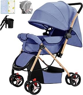 DAYONG Lightweight Travel Stroller, Two-way Push Baby Stroller, One-click Foldable/Extra Wide Seat/Cool Mat/Mosquito Net, Load 25kg, Portable Infant Stroller for New Born Baby Toddler. (blue)