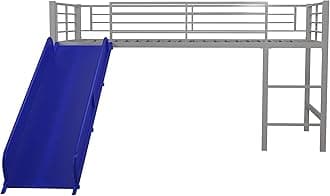 DHP Metal High Bed with Slide, Multi-Functional Design, Silver with Blue Slide