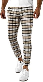 Woenzaia Men's Slim Fit Dress Pants Casual Stretchy Twill Chinos Tapered Skinny Slacks