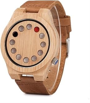 BOBO BIRD Men's Bamboo Wooden Watch with Black Cowhide Leather Strap 12 Holes Timer Design Sports Casual Watches