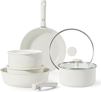 CAROTEPots and Pans Set Non Stick, Oven/Dishwasher Safe Cookware Set, 11pcs Nonstick Induction Kitchen Cookware Sets Non Stick with Removable Handle, RV Cookware Set, Detachable HandleSet, White