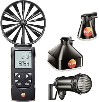 testo 417 Anemometer Handheld Set with Measurement Funnels and Flow Straightener - CFM Meter HVAC 32 to +122 °F – Air Flow Meter for Air Velocity, Volumeflow, and Temperature with App Compatibility