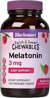 Bluebonnet Nutrition EarthSweet Melatonin 3 mg Fast-Acting Quick Dissolve Nighttime Relaxation & Restful Sleep Support - Sleep Aid - Gluten-Free, Vegan - Raspberry Flavor - 120 Chewable Tablets