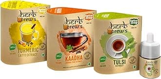 Spice Drop Immunity Combo Extract - Pack of 3 | Holy Basil / Tulsi, Turmeric Latte and Kaadha/ Kwath Extract | Natural Herbs and Spices | No Added Color or Preservative | Vegan | 0.17 Oz Each