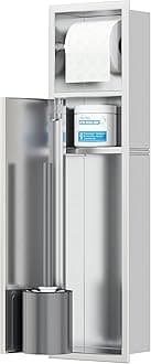 Recessed Toilet Brush Holder, SUS304 Stainless Steel Rustproof Recessed Toilet Brush Holder, in Wall Tissue Brush Storage Cabinet for Bathroom, Brushed Nickel, 4" Depth