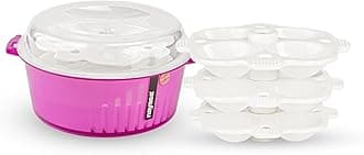 Plastic Microwave 4 in 1 Steam Idli Maker | Makes 12 idlis | Microwave Dhokla Maker | Vegetable Steamer | Veg. & Fruit Strainer | Pink