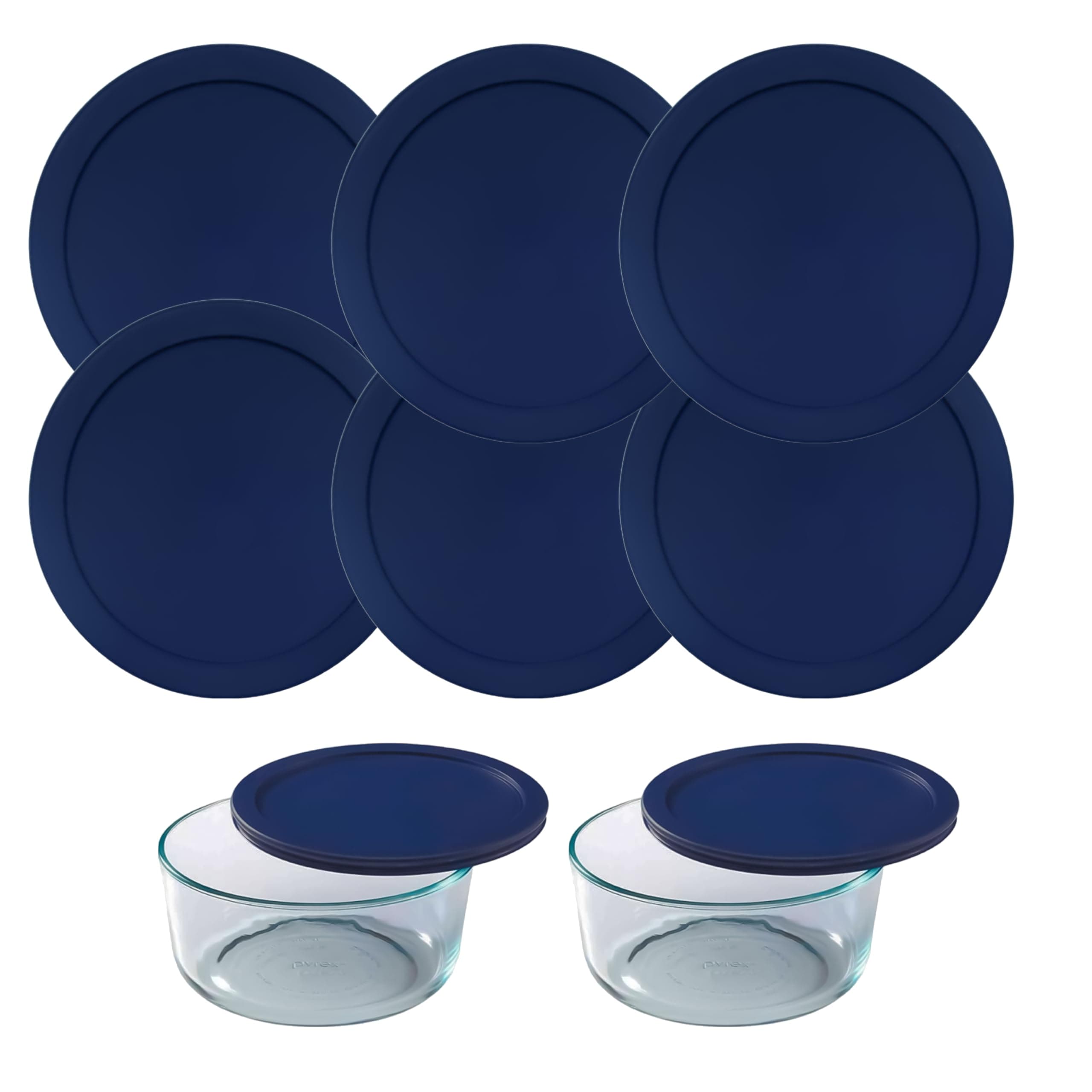 Replacement Lids Compatible with Pyrex Glass Containers - Durable, Leakproof Lids - Fits 2 Cup Round Glass Bowls for Secure Food Storage - 6 Pack, Blue, 4-3/4" Diameter