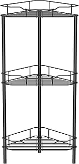 3 Tier Floor Standing Corner Shower Caddy Organizer Shelf with Hooks, Bathroom Shelves Stand Rack, Black
