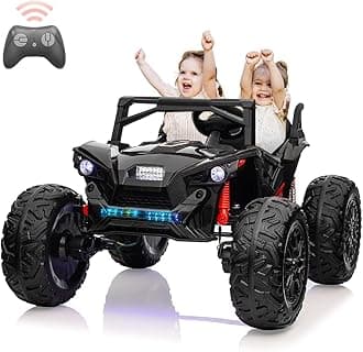 2 Seaters 24V Ride on UTV with Remote Control,10AH Battery, 400W Powerful Motors with 17" EVA Wheels, 20.5“ Seat Width Electric Ride Toy with Metal Suspension,LED Lights,Music,Horn (Black)