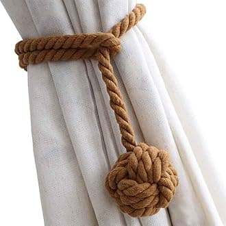 Melaluxe 2 Pack Curtain Tiebacks - Natural Cotton Curtain Rope Tieback, Handmade Rural Decorative Curtain Holdbacks (Light Coffee)