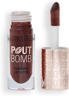 Makeup Revolution Pout Bomb Shimmer Lip Gloss- Chocolate Sparkle | Glossy Shine + Moisturising Feel | Makes Lips Look Fuller Instantly | Easy to Use, Non-Sticky | 4.6ml