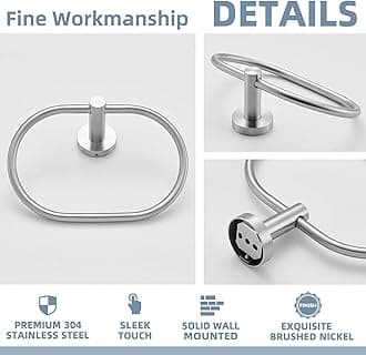 APLusee Oval Towel Ring Brushed Nickel, 304 Stainless Steel Towel Holder for Bathroom Kitchen, Wall Mounted