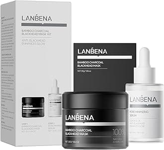 LANBENA 3 in 1 Blackhead Removing Set, Bamboo Charcoal Pore Strips 30g+Pore Serum 30ml, Black Head Remover Mask for Face, Pore Minimizer & Reducer for Face, Leaving Your Skin Fresh and Clean