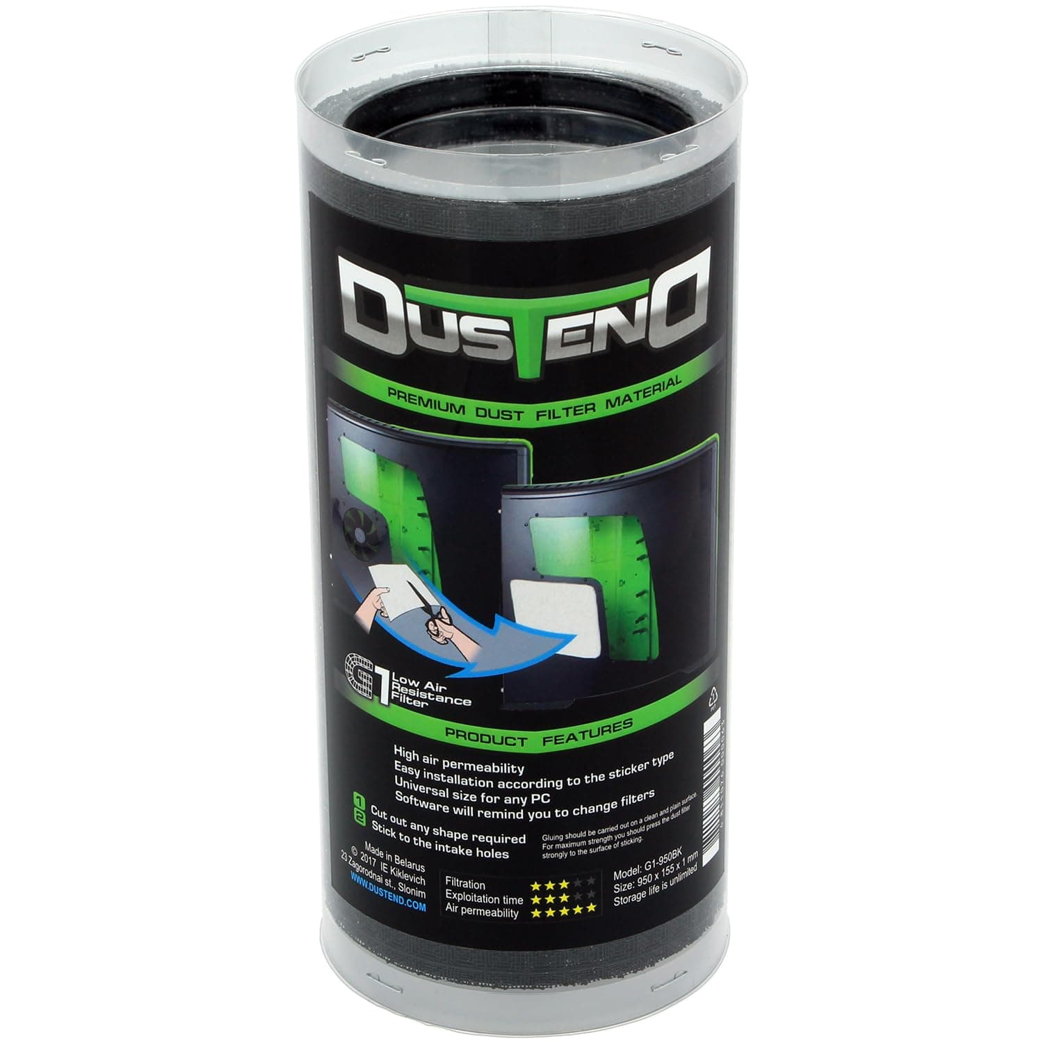 DustEND Mesh Dust Filter Material for PC Case/Fan, Model G1, Black