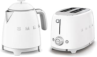 50’s Style Retro Range Breakfast Set, 0.8L 1400W Mini Kettle and Multi-Functional Control 2-Slice 950W Toaster, White, KLF05WHUK/ TSF01WHUK