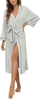 M&M Mymoon Womens Cotton Robe Soft Kimono Spa Knit Bathrobe Lightweight Long